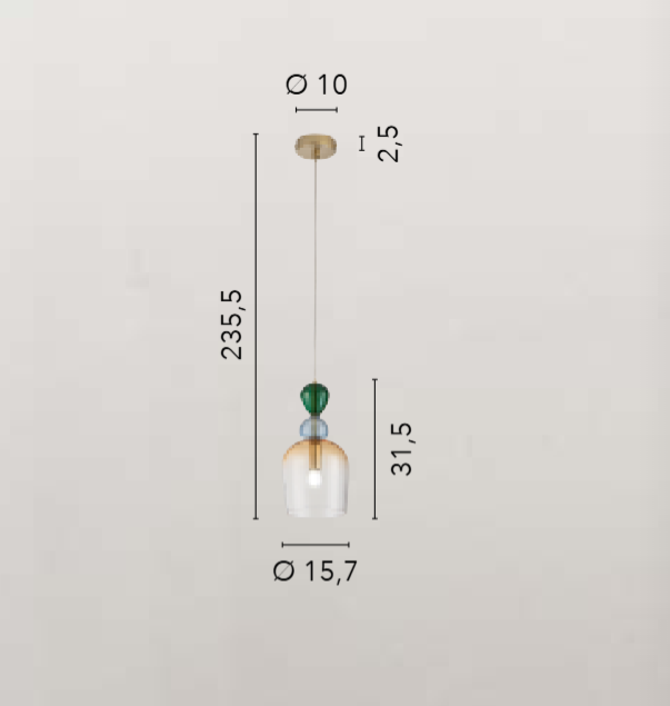 Sospensione colori floreali diffusori in vetro struttura metallo oro satinato attacco E14 GAUDI Sospensione colori floreali diffusori in vetro struttura metallo oro satinato attacco E14 GAUDI